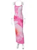Rukas kleurrijke mouwloze slip bloemenprint spleet sexy bodycon slanke maxi jurk 2023 zomer mode y2k kleding festival feest
