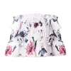 Women's Blouses Summer Print Ruffle Off Shoulder Shirt Women Fashion Floral Slash Neck Short Butterfly Sleeve Sexy Crop Tops 26429