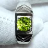 Klusterringar äkta gröna peridot män ring 925 Siver Band 7,5 mm Crystal August Birthstone Good-Luck Gift R513GPN