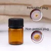 1 ml 2 ml Amber Glass Essentiële fles Parfum Parfum Tubes Fles met plug- en dopklassieker