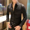 Mäns casual skjortor svart vår och hösten mäns långärmad skjorta koreansk version diamant lapel knappskjorta herrkläder hawaiian 230516