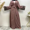 Etniska kläder pärlor öppen abaya för kvinnor dubai 2023 mode middle östra muslimska islamiska kimono abayas kalkonklänningar kaftan jalabiya