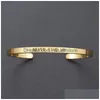 Cuff Inspirational Quotes Bracelet Dont Worry Be Happy Metal Engraved Bangle Fashion Jewelry Gifts For Friends Drop Delivery Bracelet Ot72D