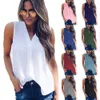 Kadınlar bluz gömlekleri moda kadınlar v Boyun şifon bluzları yaz üst kolsuz gömlek sıradan üstleri blusas mujer de moda 230516