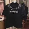 Miui Mui Shirt 2024 Early Spring Designer Womens Shirt Miu New Rhinestone Letter LOGO Decoration Pure Cotton Short Sleeve Crew Neck T-shirt Women 6644 Mui Mui 655