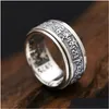 Bandringar Thailand Sier Real 925 Sterling Ring Men Tibetan Buddhist Heart Sutra Rotera fina smycken Vintage Dragon Drop Delivery Dhrgi