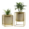 Contemporary Metal Flower Pot Holder Chic Gold Black Plant Stand Modern Cylinder Cubic Shaped Rack for Home Living Room Balcony