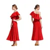 Vêtements de scène Épaule inclinée Garniture Lotus Robe Flamenco Rouge Valse Espagnole Danse Lisse Pour Les Soirées Dansantes Costume Femme