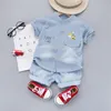 Pijamas setelan baju bayi laki laki musim panas kaus jerapah kartun Celana pendek jeans 2 potong Olahraga Kasual Anak Balita 230516