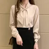 Women's Blouses Koreaanse versie Chiffon Bow Shirt Women's 2023 Fashion Professional Bottom