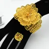 Bangle Gold Plated Flower Ring Set For Women Open Arabia Dubai Bridal Jewelry Middle Eastern Wedding Collections
