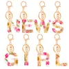 Mignon 26 lettres porte-clés fleurs séchées initiales résine porte-clés pour femmes voiture porte-clés porte-sac ornements bijoux accessoires