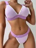 Dames badmode sexy driehoek bikini dames paars patchwork push up bra micro zwempak zomer uitgehakte strand badpak string 2023