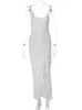 ルカスピュアカラーノースリーブスリップスリットスリットエレガントなセクシーマキシプロムドレス2023夏の女性スリムバースデーパーティーY2K服
