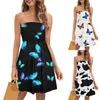 Casual Dresses Cow Boho For 2023 Beach Strapless Dress Smocked Women Milk Skater Flowy Top Summer Sundress Bandeau Tube Mini Sexy