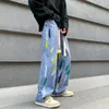 Erkekler Kot Emo Siber Y2K Erkekler Moda Sokak Giyim Hip Hop Erkek Kravat Düşük Bel Pantolon Düz Alt Alt Baggy denim pantolon giysileri