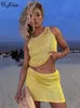 Rukas Crochet Sequined Soid Sexy Seeck See Through Top Tank Top Юбка 2 куски Summer Women Shine Beach Festival Partide