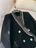 Garnitury francuskie retro w stylu retro w stylu brytyjskim rhinestone blazer kobiety luksusowy czarny elegancki wysokiej jakości płaszcze do mokree z długim rękawem