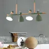 Kolye lambaları Nordic Ahşap Led Avize Aydınlatma Oturma Odası Işık Modern Macarons Düz Dört Baş Hanglamp Restoran Dekoru