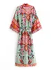 Dames badmode boho dames pauw print vleermuis mouw strand Boheemse kimono robe dames v nek tassel zomer happie bikini cover-ups 230516