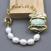 Strand Guaiguai Jewelry Jewelry Natural Green Amazonites Cultable White Rice Pearl Biwa Brealet Bracelet Vintage Style для леди