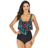 Nouveau en grande taille maillot de bain pour femmes contrôle du ventre Sexy à volants taille haute maillots de bain 2 pièces bretelles Spaghetti Tankini Bathin