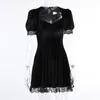 Vestido preto de renda vintage Harajuku GOTH GOTH HIGH MINI VESTIDO ESTRADO AESTÁTICO ELEGENTE MANAGEM CURTO A LINH