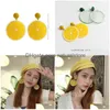 매력 여름 스타일 신선한 레몬 매달린 귀걸이 여성을위한 한국 식물 수지 과장된 보석 귀이 드롭 배달 otqel