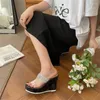 Pantofole Sandali bianchi per donna Zeppe moda Piattaforma tacchi alti Pantofola in PVC Estate Donna Scarpe con strass Comode