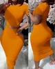 Work Dresses Simple Casual Skirt Two-Piece Set 2023 Summer Solid Color Round Neck Short-Sleeved Top & Hip Tight High Waist Suit