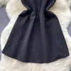 Casual jurken kleden vrouwen solide elegante all-match mini-ontwerp zachte universiteit ruchevele mouwvele vrouwelijke zwarte streetwear