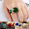 Bandringar Färgglada harts Rose Flower Ring Öppning Resizable Crystal Finger Ring Wedding Engagement Party Vintage Jewelry for Women