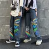 Jeans pour hommes femmes Emo Harajuku Streetwear Alt Anime Hip Hop jambe large Baggy Denim pantalon Grunge Graffiti taille basse pantalon Y2k vêtements