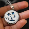 Kedjor 1pc Sunset Beach Print Locket Box Rostfritt stål Halsband Personligt namn Anpassade smycken hängande halsband Kvinnor Män