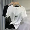 T-shirt femme sexy débardeur faux deux pièces diamants de luxe t-shirts pour femmes mode de rue à manches courtes t-shirts d'été Y2k Top mode coréenne 230516