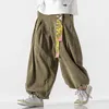 Herenbroek Chinoiserie Belt Fashion Loose Casual Men's Harajuku Corduroy Sports Pants Jogging Pants Plus Size paar dames harembroek 230516