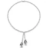 Pendant Necklaces Luxury Zircon Grey Shell Pearl Flower Long Charm Necklace Ith Tassel Sweater Chain Women Wedding Party Jewelry
