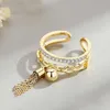 Bandringen Nieuwe link Tassel Gold Color Ring met Spike hangschakel Charm Fingure Ring voor vrouwen Opening verstelbare ring