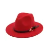 Mode tophoeden elegante mode solide vilt fedora hoed band brede platte rand hoeden stijlvolle trilby panama caps s21