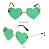 Lunettes de soleil en métal à la mode rose Hippie sans monture coeur en forme de coeur lunettes de soleil fête Cosplay accessoire de déguisement