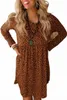 Bruine luipaard Babydoll -jurk met lange mouwen 2023 Hot New B9by#