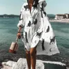 Casual Dresses Womens Casual Wavy stripes Print Beach Holiday Cover Up Coat Womens Shirt Collar Swimsuit Pullover y2k clothing 230515