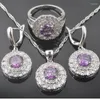 Halskette Ohrringe Set Braut Lila Kristall Perlen Für Frauen Geschenk Ehering Silber Farbe Und Sets Q0271