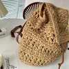 Zomer vrouw ontwerper Straw Backpack Grass Braid Luxe rugzakken Gold Buckle Bookbag Man Back Pack Vacation Casaul Beach Tas