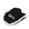 Breda Brim Hats Bucket Women Fashion Sequin Fluff Cowboy Party Boater Hat Trilby Caps Apparor Accessories 230515