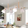 Kolye lambaları Nordic Ahşap Led Avize Aydınlatma Oturma Odası Işık Modern Macarons Düz Dört Baş Hanglamp Restoran Dekoru