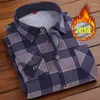 Men's Dress Shirts Winter Men's Plush Thickened Warm Long Sleeve Plaid Men Button-down Collar Thick Business Shirt Camisa Masculina