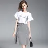 Skirts 2023 Style Summer Women Twinsets Short Flare Sleeve T-Shirt Tops Fashion Slim Plaid Zipper Skirt Two Pieces Set