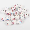 10pcs Amerikan Bağımsızlık Günü Sicim Tassel Ahşap Boncuk String Ahşap Takım Yuvarlak Boncuklar Mücevher Yapımı için DIY