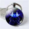 Sleutelringen 12 Constellatie Keychain Zodiac Sign Chain Round Glass Pendant Keyring Keyfob voor handtas Portebersassen Auto Charm Xmas cadeau OTM7Z